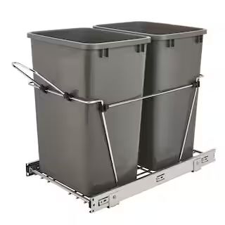 Double 35 Qt. Pull-Out Waste Containers, Gray | The Home Depot
