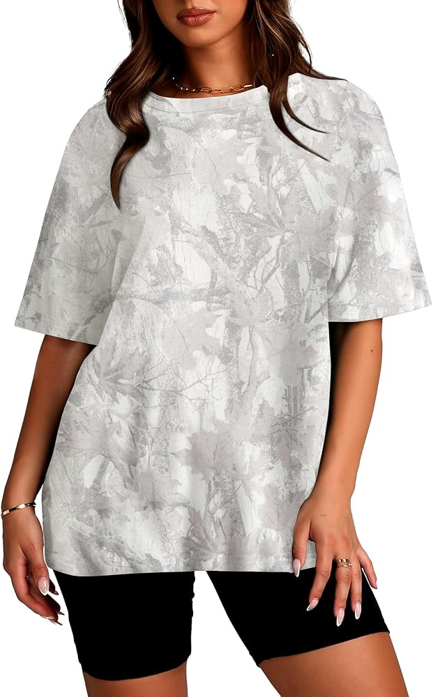 Camo Shirt for Women Mens Maple Leaf Print Camouflage T Shirt Summer Short Sleeve Oversized Camo ... | Amazon (US)