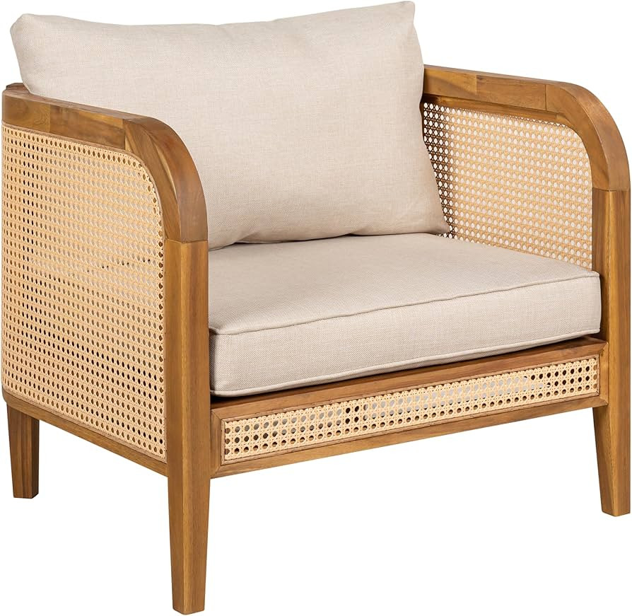 Merax Outdoor Acacia Wood Armchair w/Cushions, Patio Rattan Club Chair for Porch, Lawn, Backyard,... | Amazon (US)
