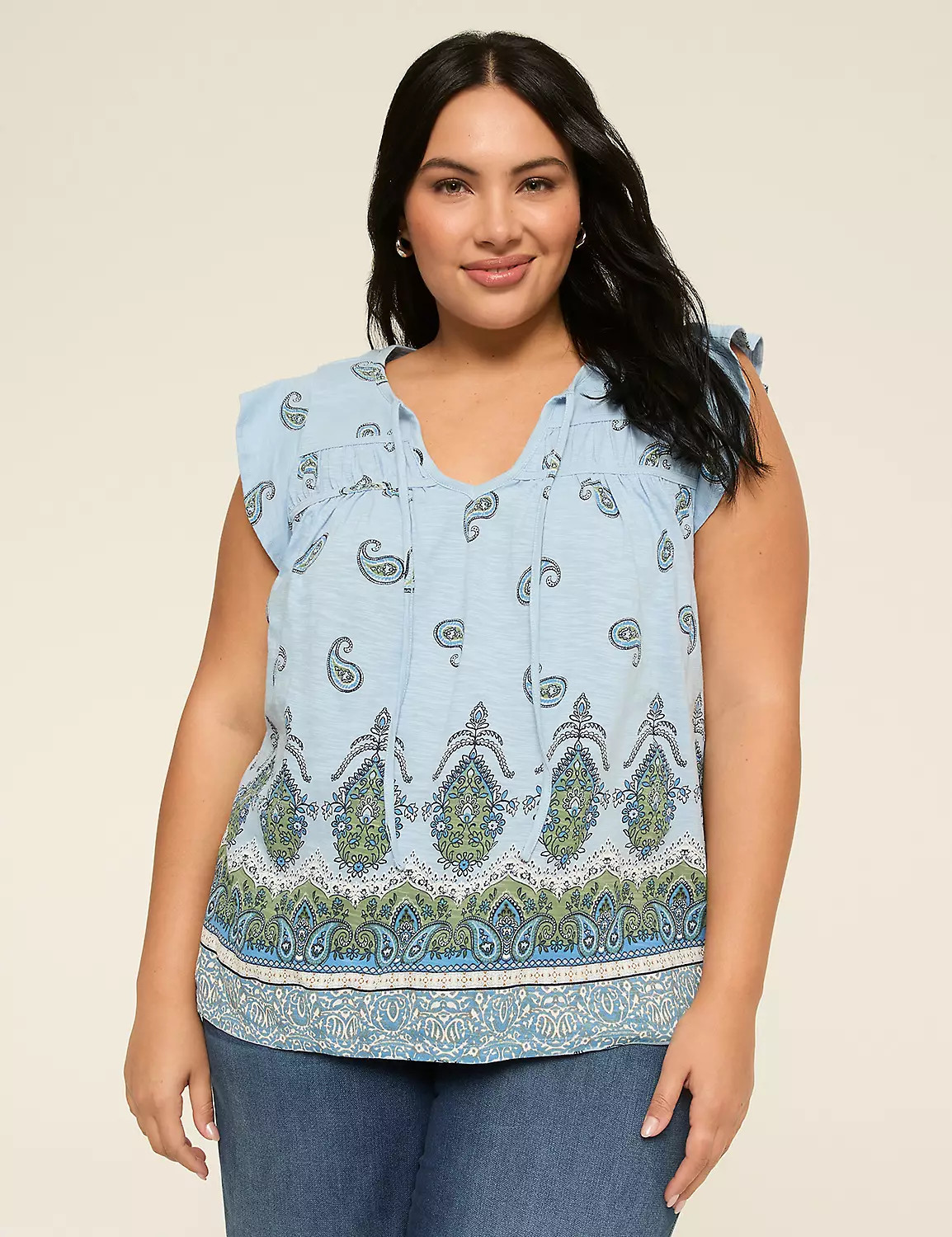 Flutter-Sleeve Tie-Neck Top | Lane Bryant (US)