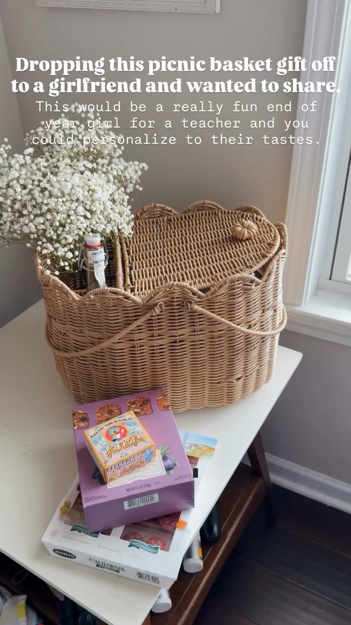 Dropping this picnic basket gift off to a girlfriend and wanted to share.  This would be a really fun end of year girl for a teacher and you could personalize to their tastes.