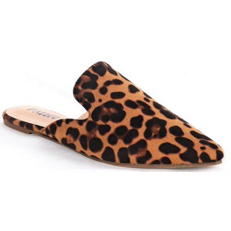 Milly-S1 Women Pointed Toe Slip On Kitten Low Heel Mules Flats Pumps Slides Leopard | Walmart (US)