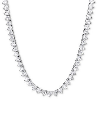 Lab-Grown White Sapphire Heart 18" Tennis Necklace (31-1/5 ct. t.w.) in Sterling Silver | Macy's