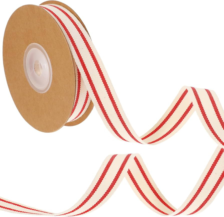 10 Yards Red Striped Ribbon, 3/5 Inch Fun Ribbon with Red Stripes Natural Cotton Striped Ribbons ... | Amazon (US)