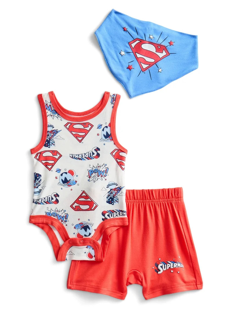 Superman Baby Boys Cozy and Comfortable Viscose Americana Bodysuit and Shorts Set, 3-Piece, Sizes... | Walmart (US)