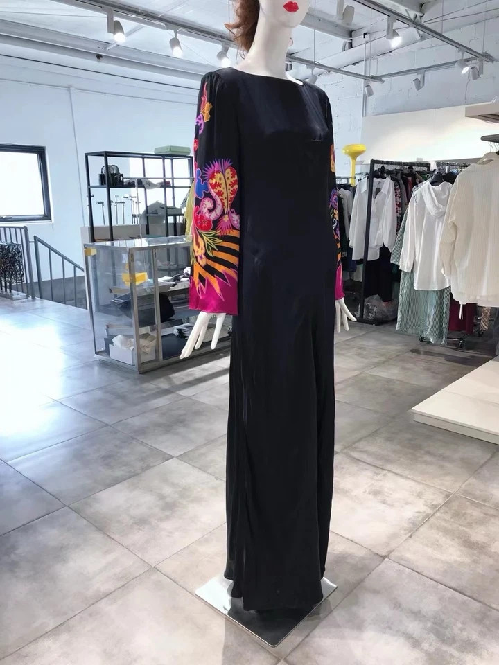 Etro Elegant Black Gown with Colorful Sleeves IT44 NWOT | eBay US