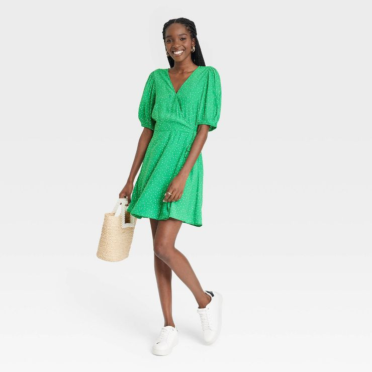 Women's Puff Short Sleeve Wrap Dress - A New Day™ | Target