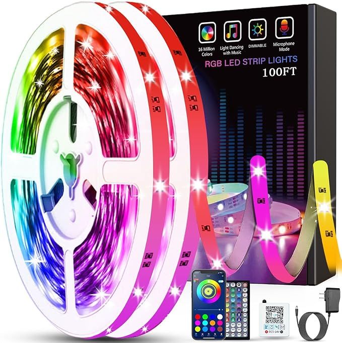 Tenmiro Led Lights for Bedroom 100ft (2 Rolls of 50ft) Music Sync Color Changing Strip Lights wit... | Amazon (US)