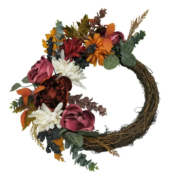 Farmhouse Faux Floral Rattan Wreath, 20" (Multi-color) | Walmart (US)
