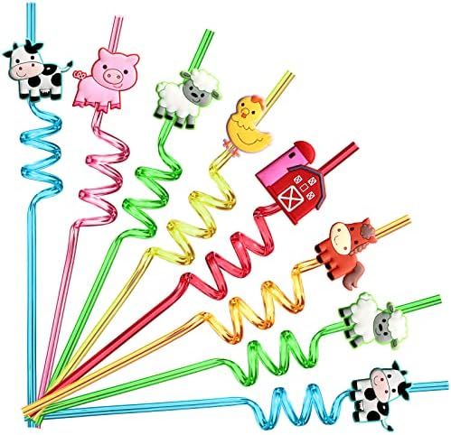 24 Reusable Farm Animal Plastic Straws Chicken Sheep Horse Cow Pig for Barnyard Farm Birthday Party  | Amazon (US)