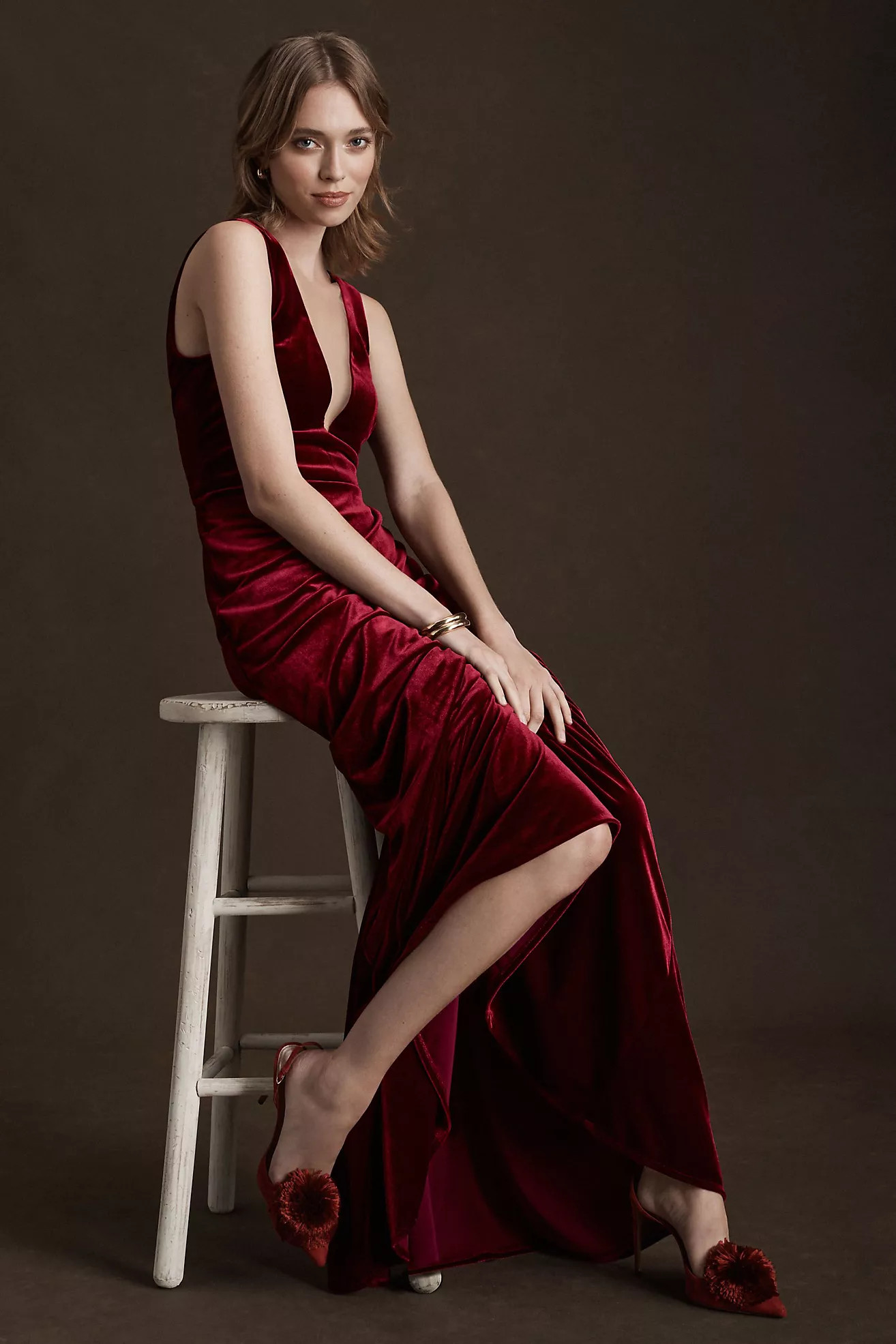 Jenny Yoo Logan Deep-V Velvet Column Gown | Anthropologie (US)