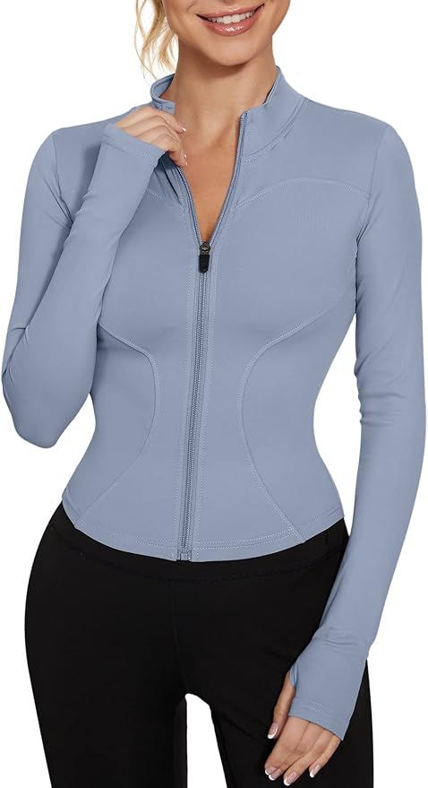 LUYAA Women's Workout Jacket Lightweight Zip Up Yoga Jacket Cropped Athletic Slim Fit Tops | Amazon (US)