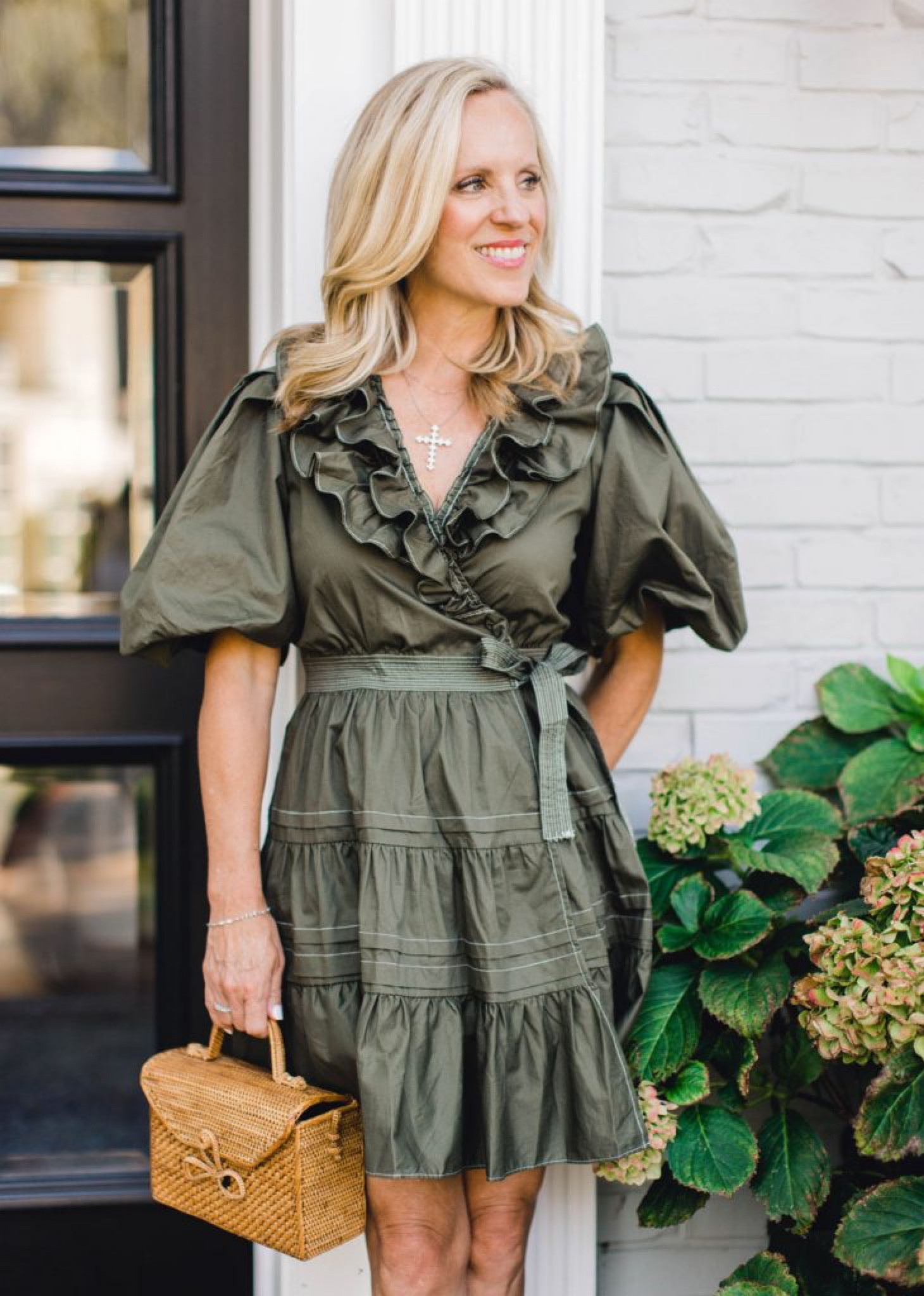 Green mini dress for fall 