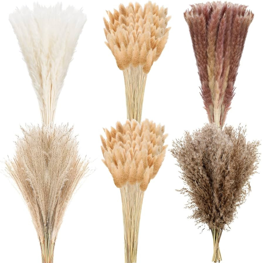 Treela 330 Pcs Dried Pampas Grass Decor Natural Pampas Grass Bouquet 17 in Boho Home Wedding Part... | Amazon (US)