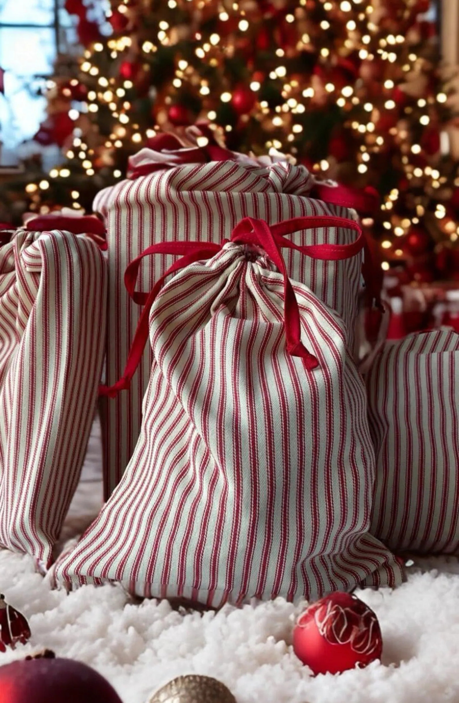 Christmas Gift Bags Red Stripe Ticking Sets of 2, 3, or 4 or 6 - Etsy | Etsy (US)