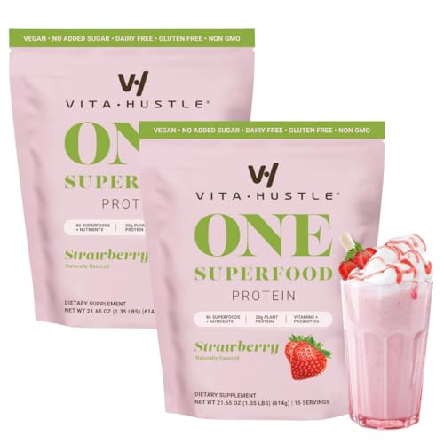 VitaHustle ONE - Superfood Meal Replacement Powder, Plant Based Protein Shake Powder, Vegan. 86 Superfoods, Vitamins, & Minerals, Ashwagandha, Adaptogens. Founded by Kevin Hart. (Strawberry 2-Pack) | Amazon (US)