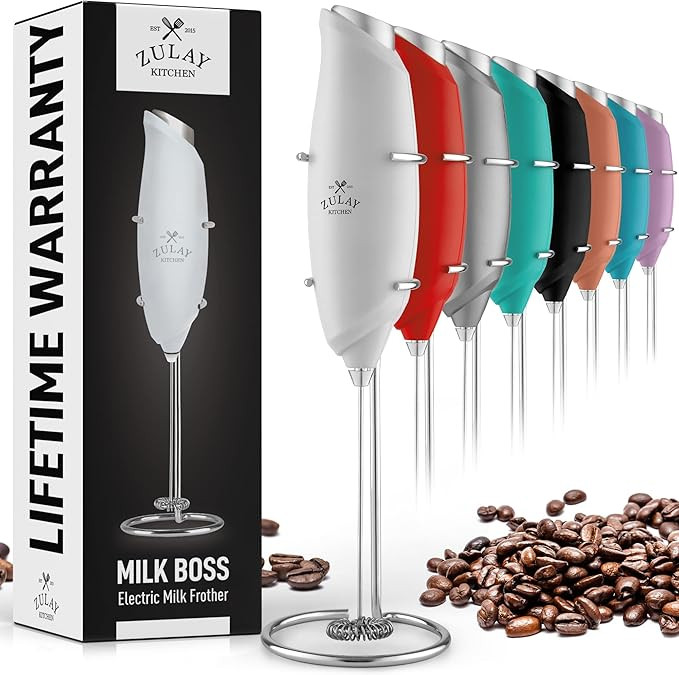 Zulay Kitchen Premium One-Touch Milk Frother for Coffee - Easy-Use Frother Handheld Foam Maker - ... | Amazon (US)
