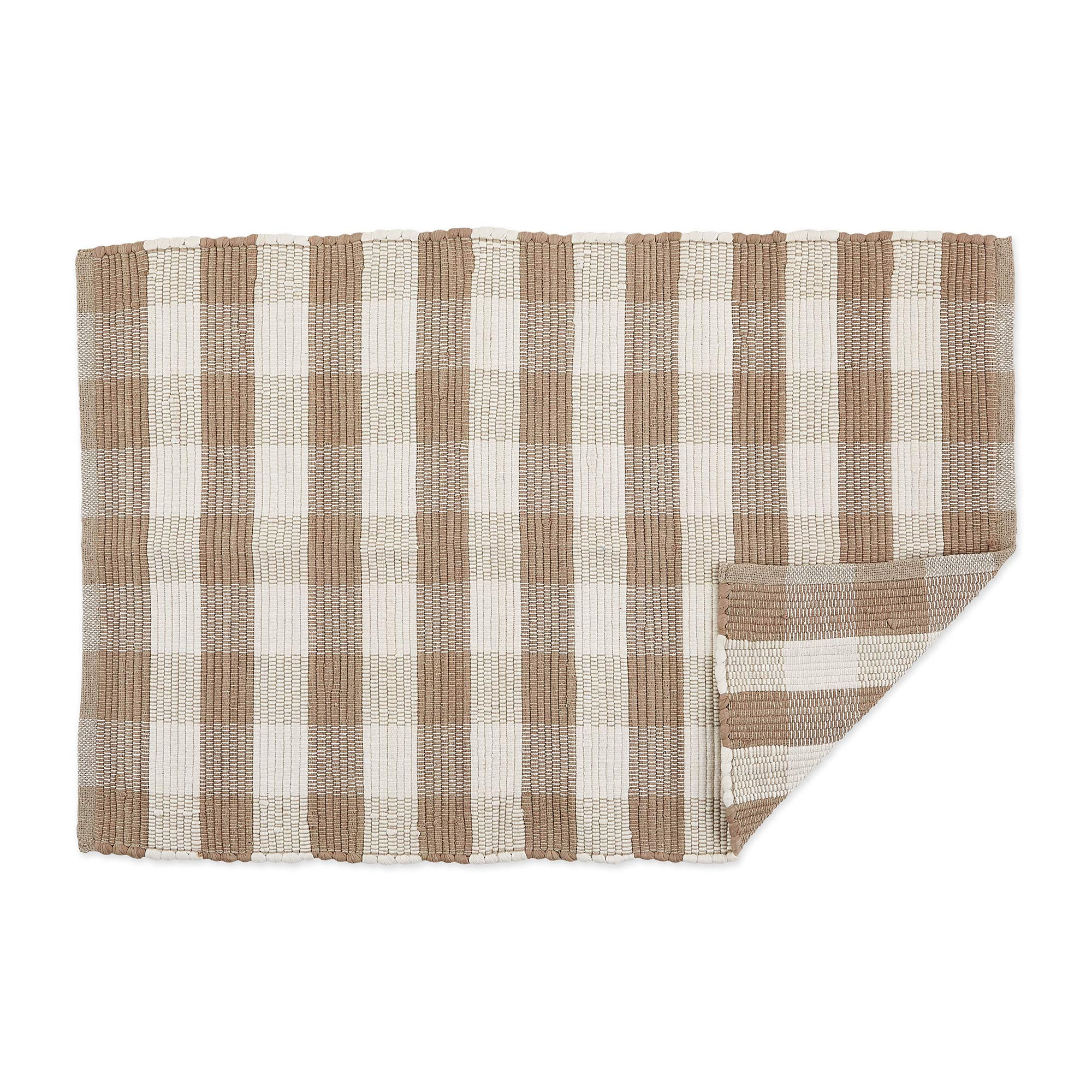 DII Buffalo Check Rug Collection, Hand Dyed Reversible Chindi Rug, 26x40, Stone/Cream | Amazon (US)