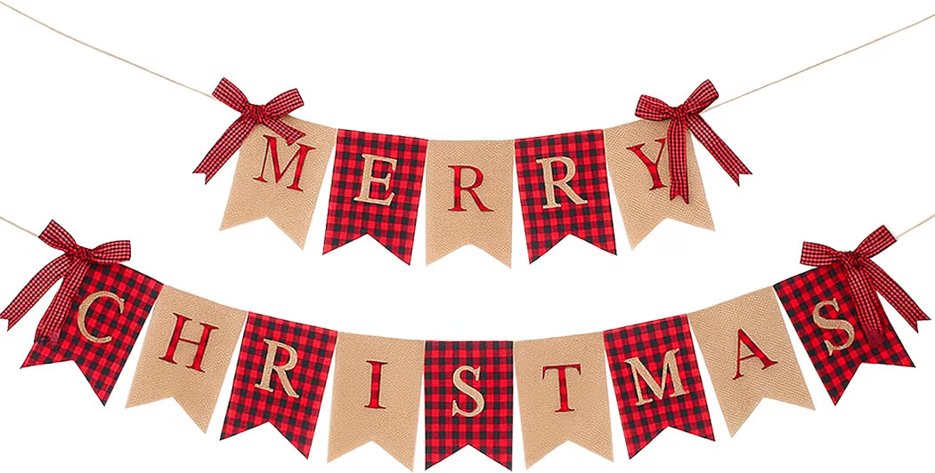 Tatuo Merry Christmas Banner Xmas Burlap Bunting Garland Christmas Decorations for Fireplace Chim... | Amazon (US)