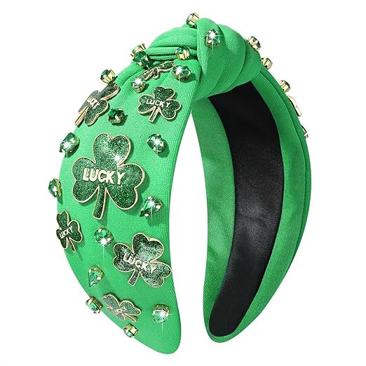 NVENF St.Patrick's Day Headband for Women Green Shamrock Knotted Headbands Rhinestone Crystal Luc... | Amazon (US)