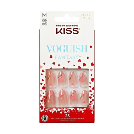 KISS Voguish Fantasy Valentine Press-On Nails ‘My Valentine’ Pink Medium Almond 31 Ct. | Walmart (US)