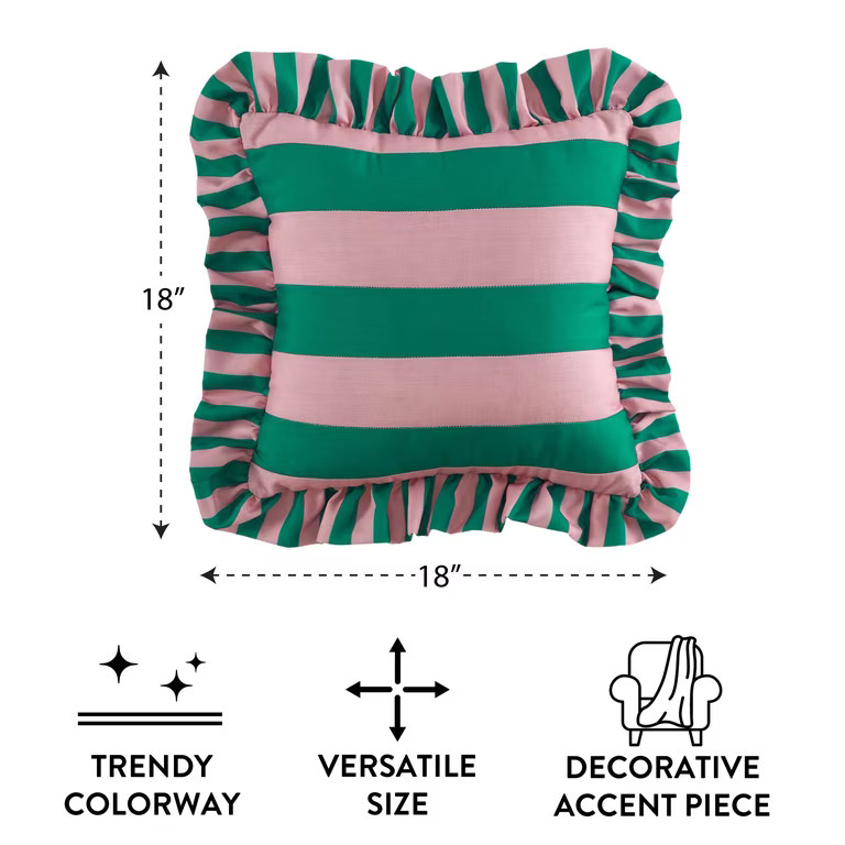 Mainstays 18" x 18" Pink and Green Ruffle Striped Pillow | Walmart (US)