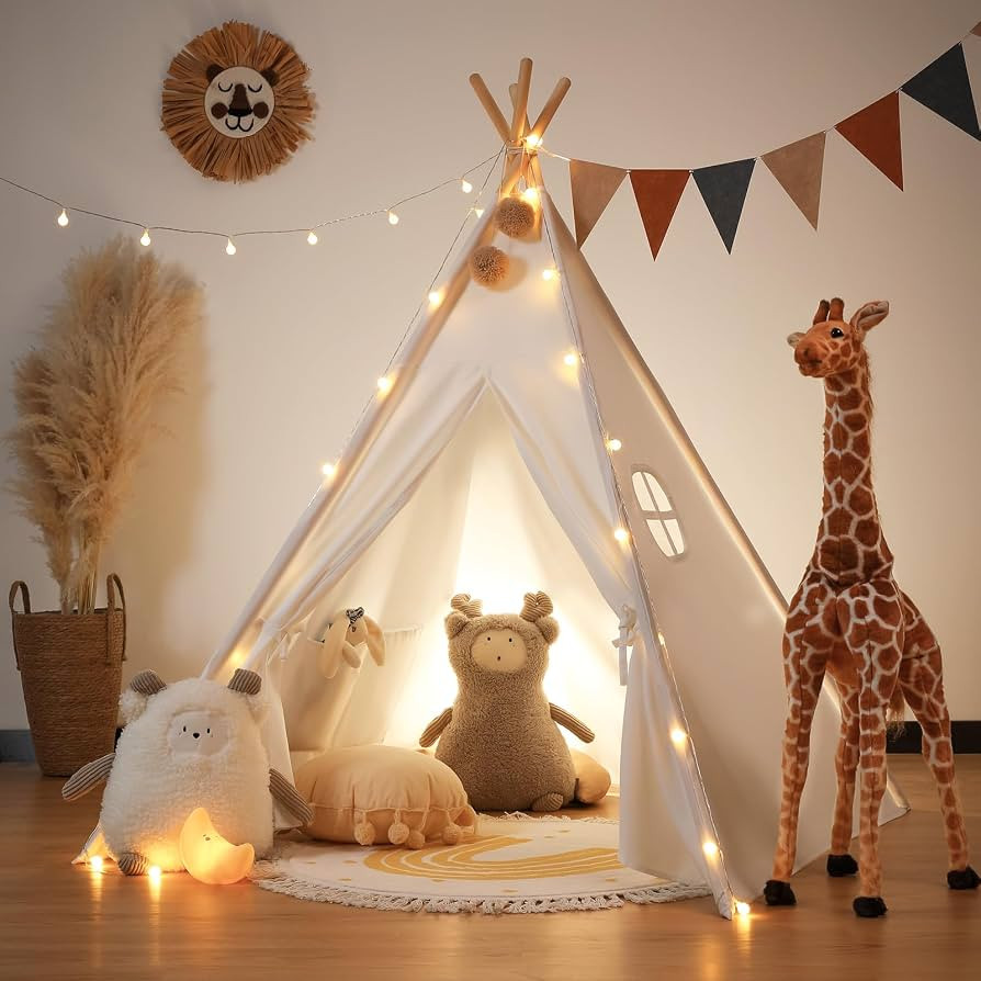 besrey Teepee Tent, Kids Play Tent with String Lights and Banner, Teepee Tent for Kids, Toddler I... | Amazon (US)