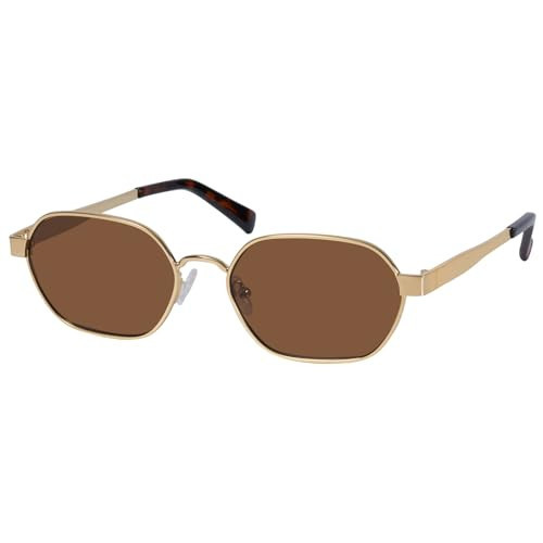 mosanana Trendy Retro Gold Brown Hexagon Sunglasses for Women Hexagonal Metal Small Narrow 2026 Fashion 90s Vintage Cool Cute MS52593 | Amazon (US)