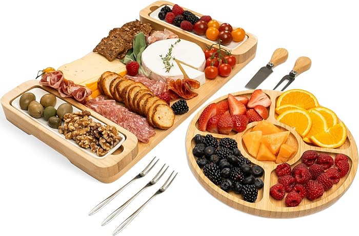 Charcuterie Boards Set, Bamboo Cheese Tray with Serving Accessories | Amazon (US)