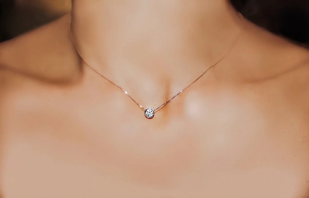 14k Gold Solitaire Diamond necklace, .30 carat | Etsy (US)
