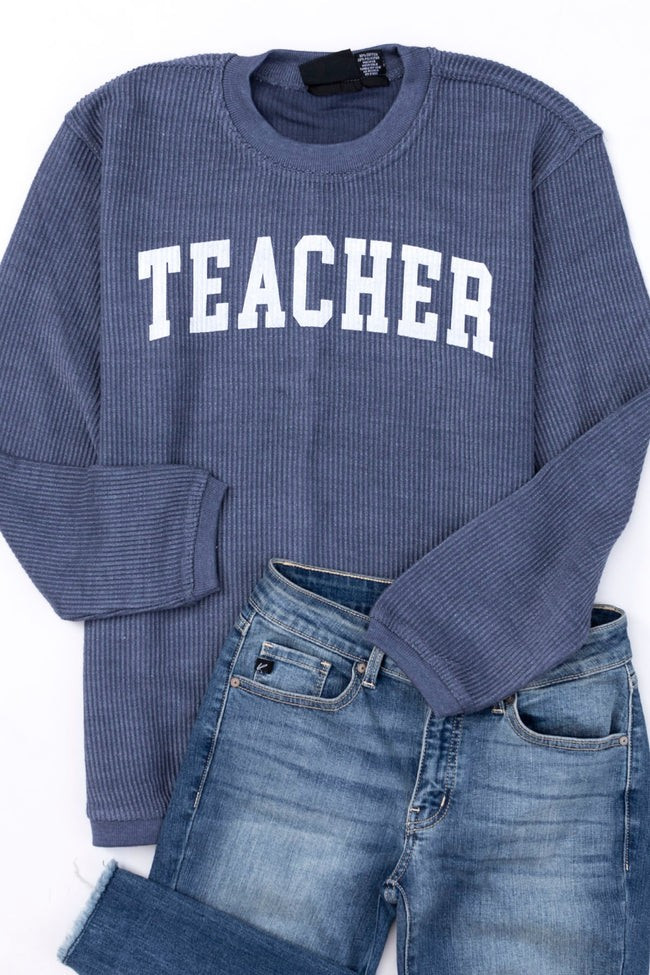 Teacher Block Navy Corded Graphic Sweatshirt | Pink Lily