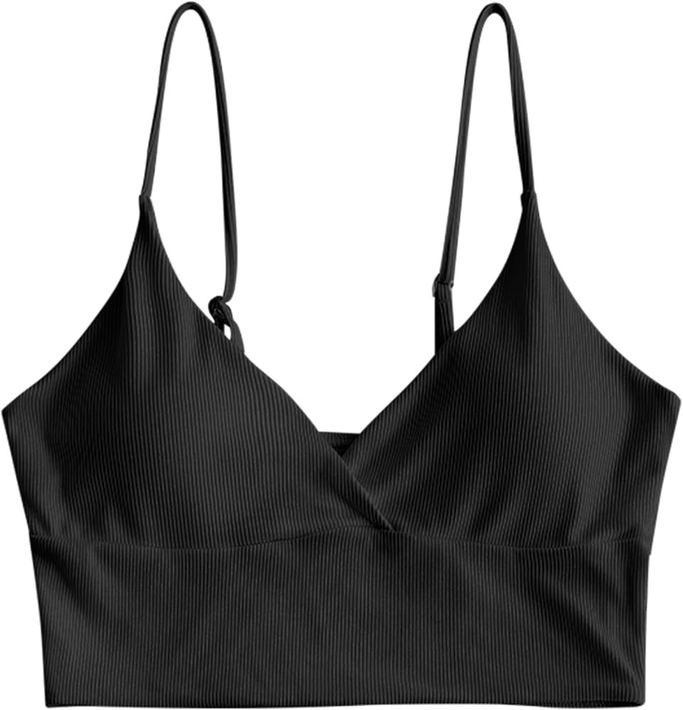ZAFUL Women's V Neck Tankini Top Ribbed Adjustable Spaghetti Straps Bikini Top Bathing Suit Swim ... | Amazon (US)