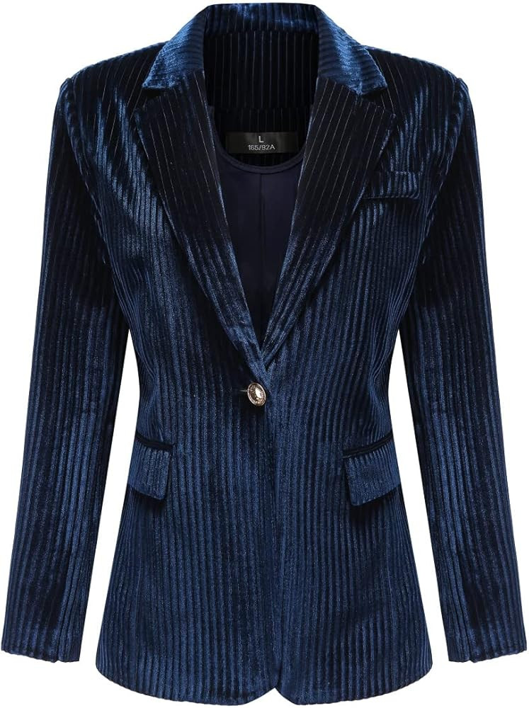 YUNCLOS Womens Velvet Blazer Jacket Slim Fit 1 Button Casual Lapel Office Dress Coat | Amazon (US)