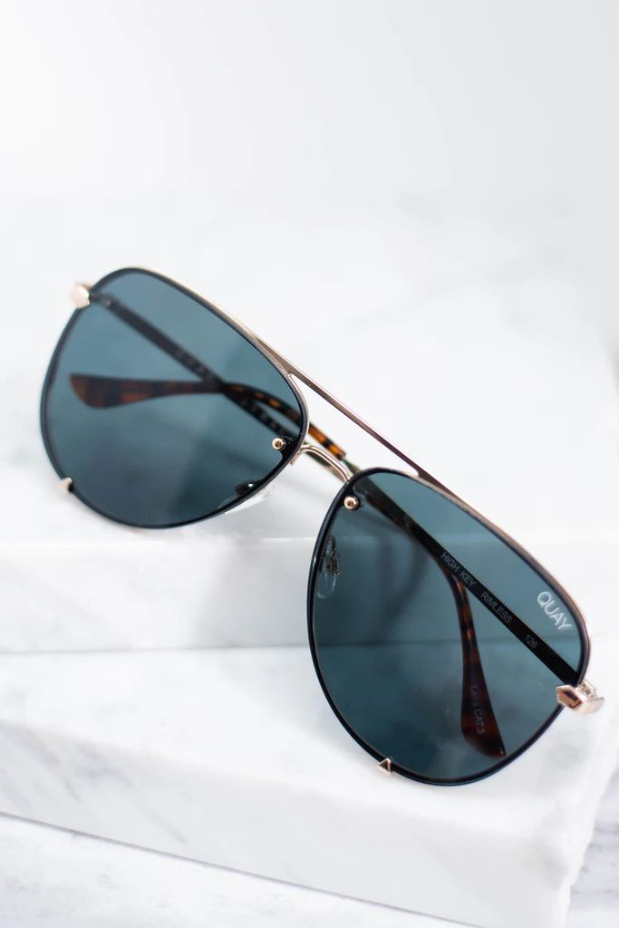 Quay Australia: High Key Rimless Gold w/ Teal Lens Sunglasses | The Mint Julep Boutique