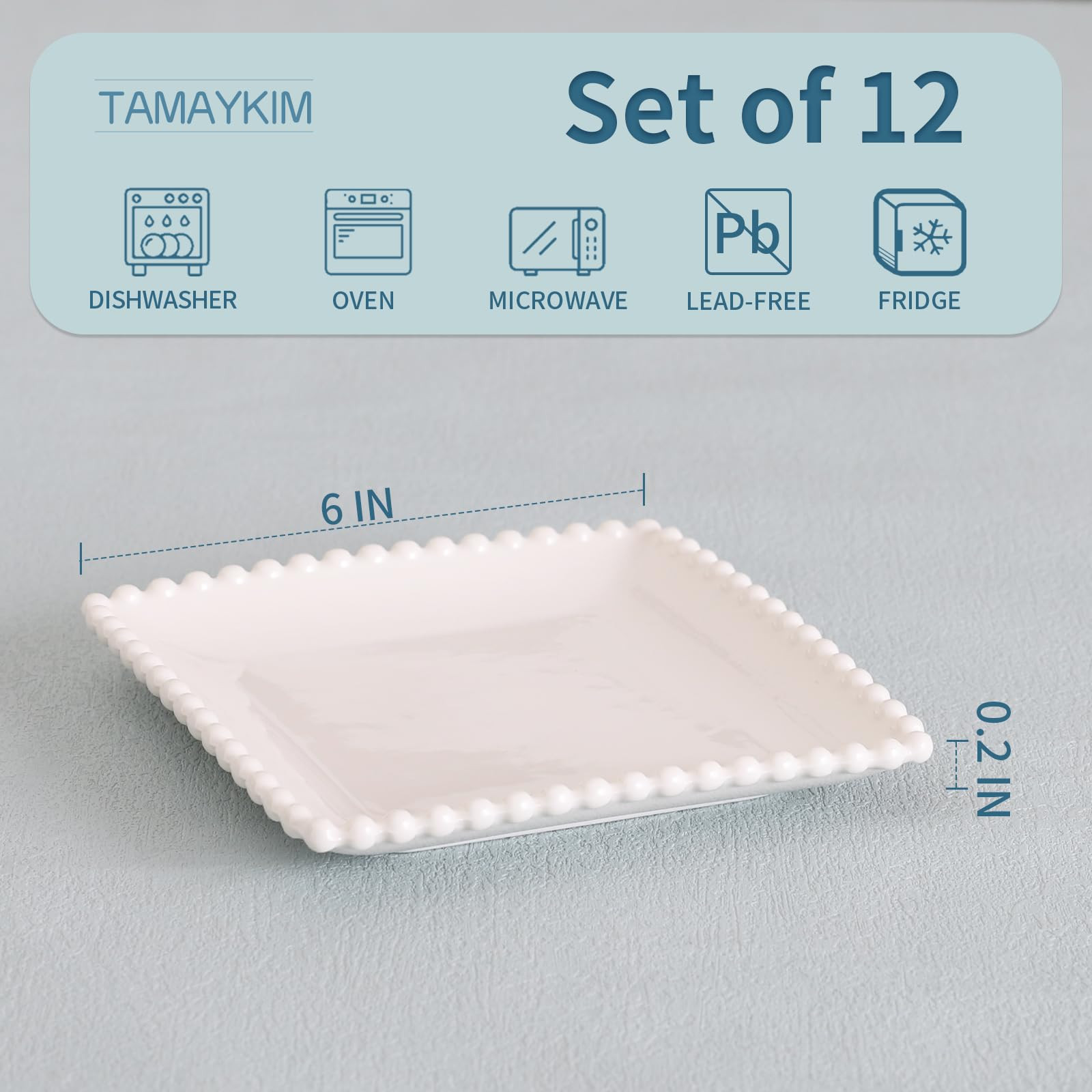 TAMAYKIM 6 Inch Porcelain Dessert Plates, Appetizer Plates, Square Shape Small Dinnerware Sets, S... | Amazon (US)