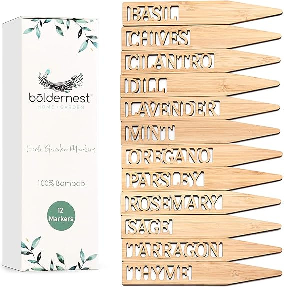 Bamboo Herb Markers - Set of 12 Beautiful Garden Labels - Sturdy Outdoor Garden or Potted Herb Ma... | Amazon (US)