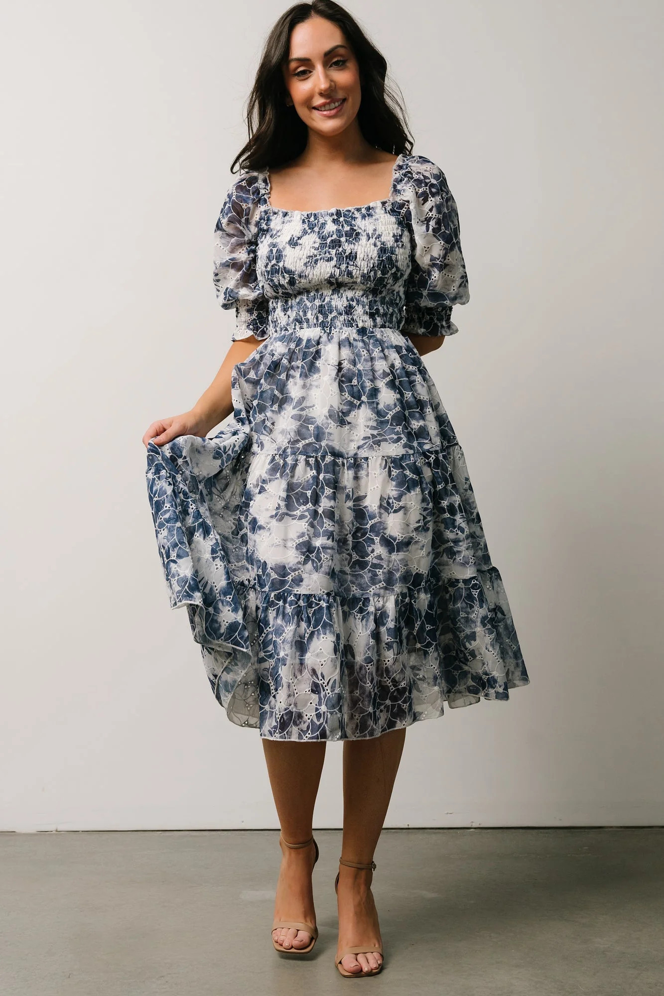 Hazel Eyelet Midi Dress | Navy | Baltic Born