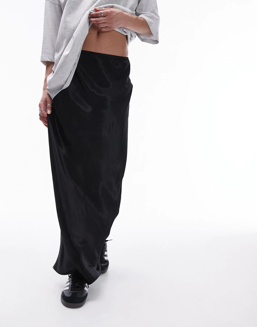 Topshop satin maxi skirt in black | ASOS (Global)