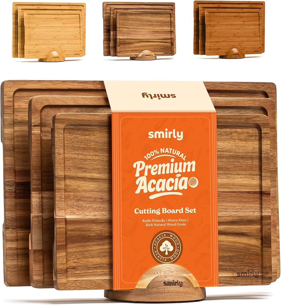 SMIRLY Wood Cutting Boards For Kitchen Meal Prep & Serving, Bamboo Cutting Board Set, Charcuterie... | Amazon (US)