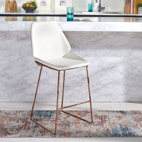 SAFAVIEH Masami Modern 26-inch Counter Stool - 19.8" W x 22" L x 40" H - White/Gold | Bed Bath & Beyond