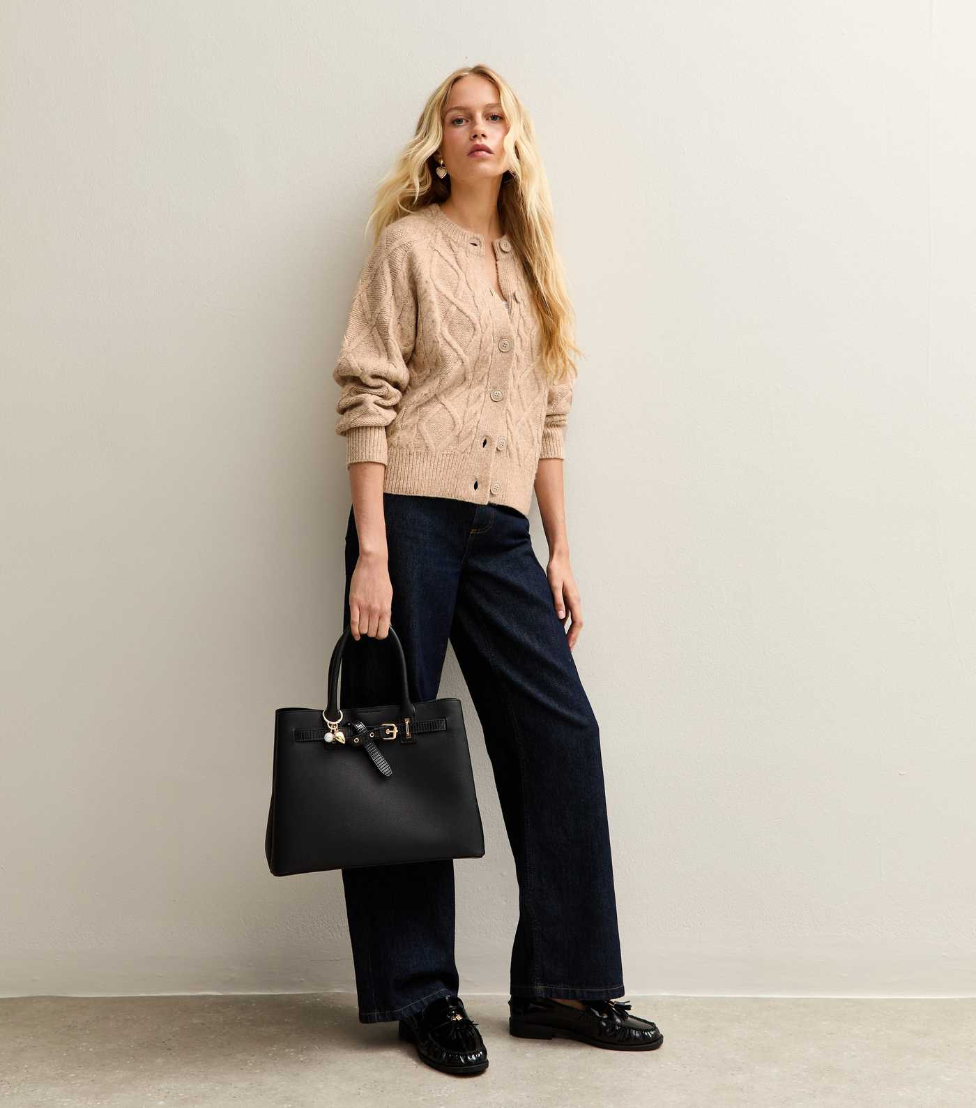 Camel Cable Knit Crew Neck Cardigan | New Look | New Look (UK)