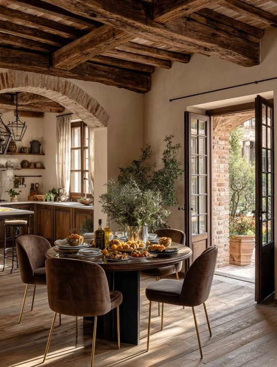 Why do Italian homes feel so effortlessly luxurious?

It's rarely because they're filled with expensive furniture. It's because they master one timeless design principle: layering textures instead of colors.

Look closely at this dining room. Warm walnut wood, rich velvet, natural stone, aged metals, and soft linen all live within the same earthy color palette. Nothing competes for attention, yet every material adds another layer of depth and character.

A round wood dining table grounds the space with warmth and encourages conversation. Velvet dining chairs with gold legs introduce softness and quiet elegance, while the gold accents subtly catch the light without overpowering the room.

The result is a dining room that feels warm, sophisticated, and timeless—never trendy.

You don't need dozens of colors to create a beautiful home. Sometimes, choosing one beautiful palette and layering different textures is all it takes.

Browse our curated collection of round dining tables and velvet dining chairs to bring timeless Italian-inspired elegance into your home.

Because true luxury isn't louder—it's more harmonious.

#ItalianInteriors #RoundDiningTable #VelvetDiningChairs #ElegantAndDriven 

 #LTKHome