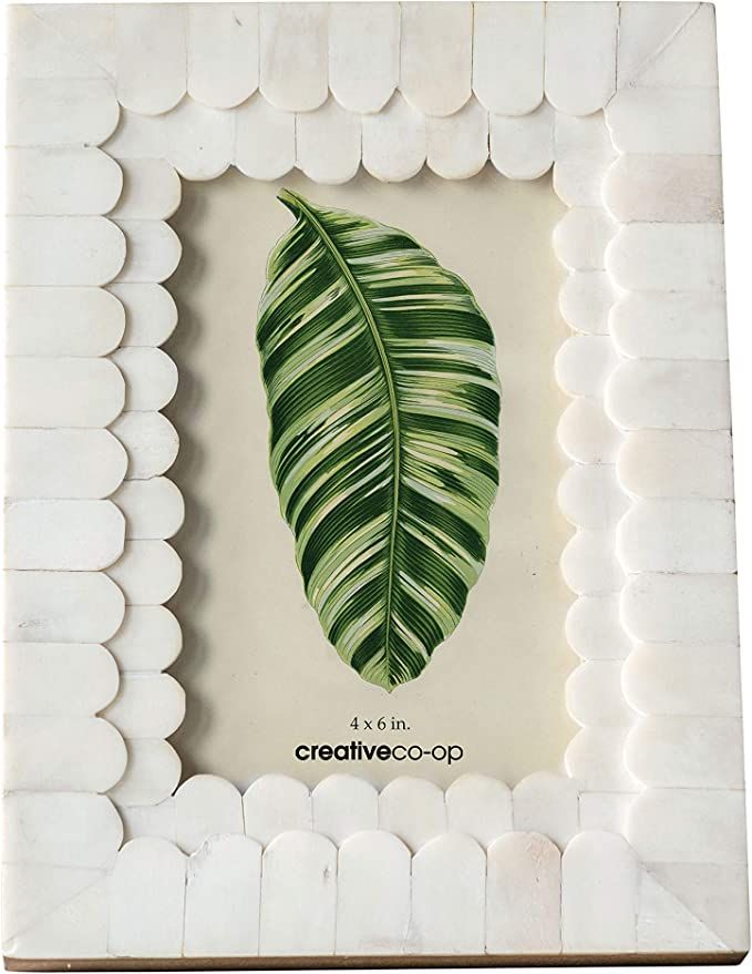 Creative Co-Op White Scalloped Bone & Wood Holds 4" x 6" Photo Frame | Amazon (CA)