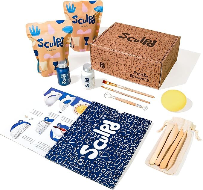 SCULPD Pottery Kit, Air-Dry Clay Starter Kit for Beginners with Gloss Varnish, Paint, Tools and G... | Amazon (US)