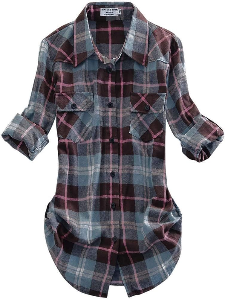 Women's Long Sleeve Flannel Plaid Shirt | Amazon (US)