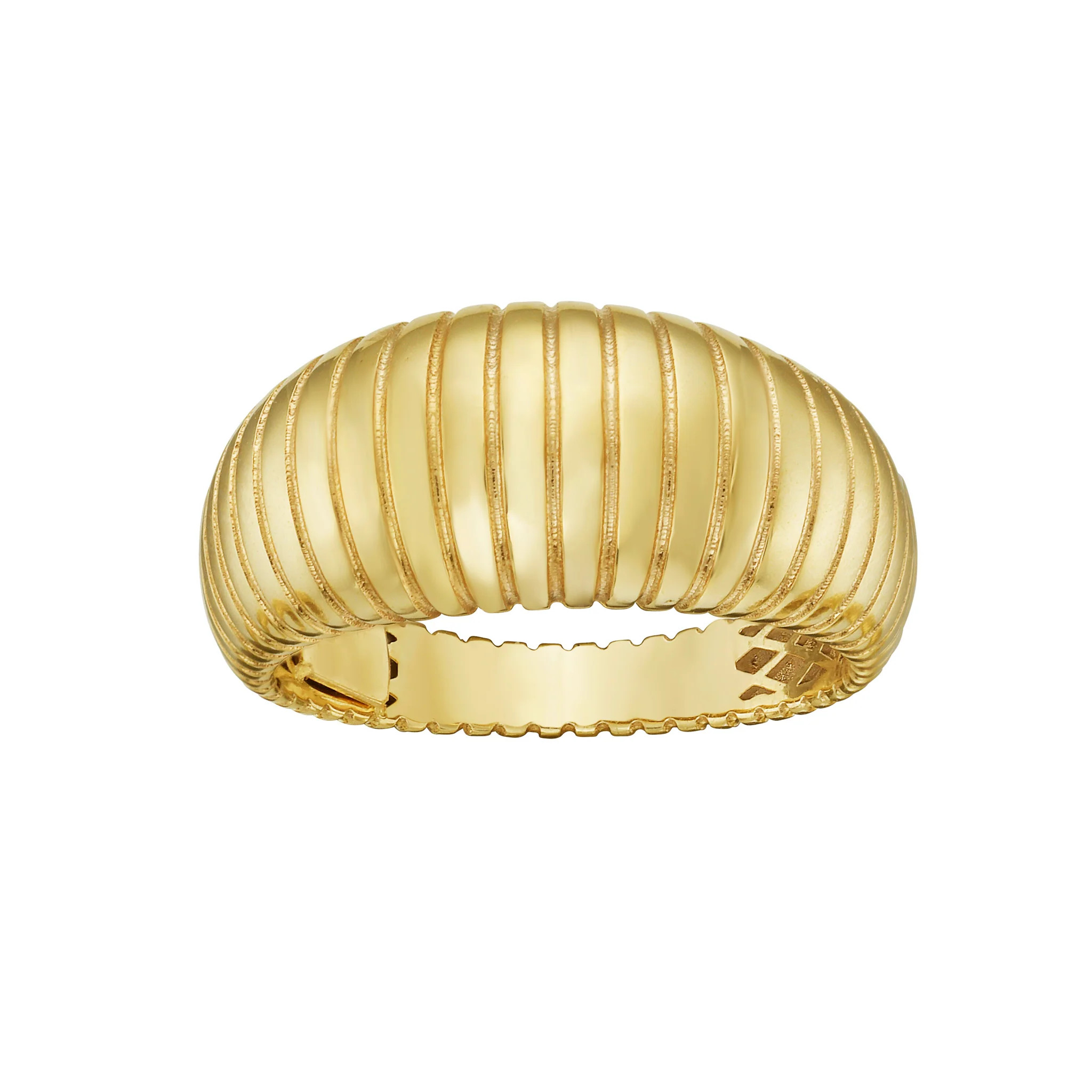 14K Gold Chunky Graduated Tubogas Ribbed Ring | Goldmania