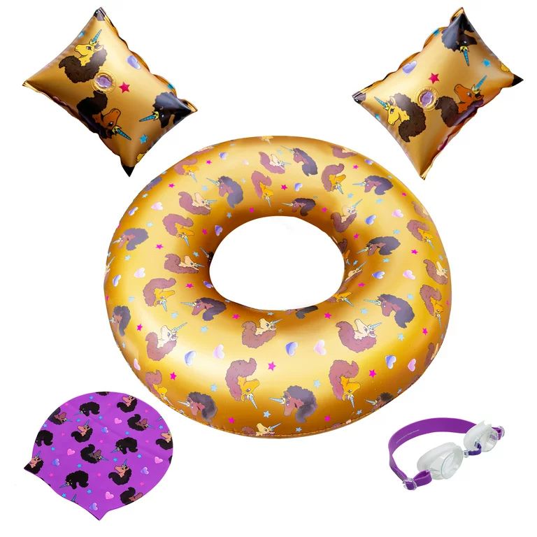 Afro Unicorn Learn to Swim Kit – Pool Floats – Girls – Gold/Purple | Walmart (US)