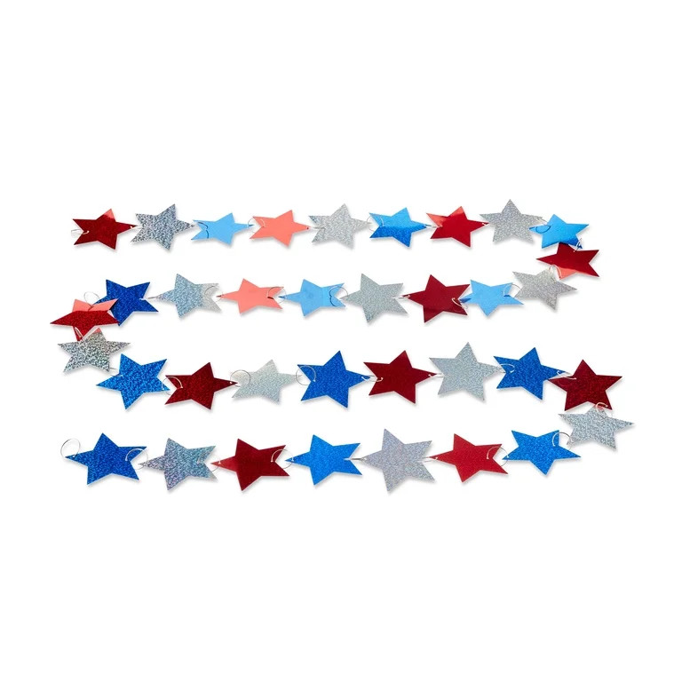 4th of July, Patriotic Star Chain Garland, Red/White/Blue, 8', by Way To Celebrate | Walmart (US)