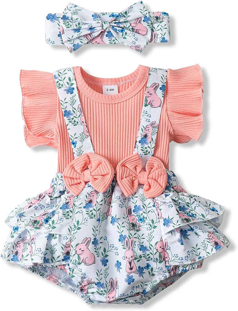 Infant Baby Girl Clothes Romper Cute Suspender Summer Outfits Floral One-Piece Jumpsuits | Amazon (US)