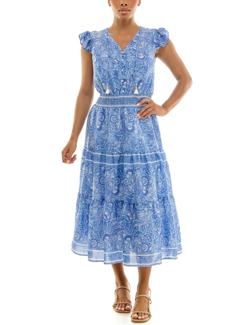 Nanette Lepore Women's Flutter Sleeve Tassel Midi Dress, Sizes XS-XXXL | Walmart (US)